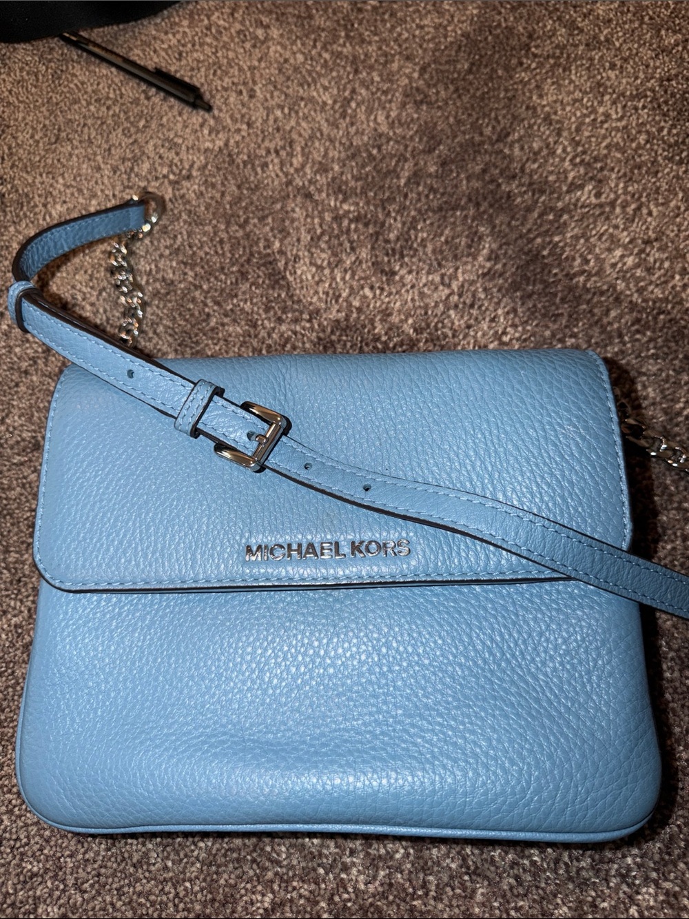 Michael Kors Sky Blue Pebbled Leather Crossbody Bag